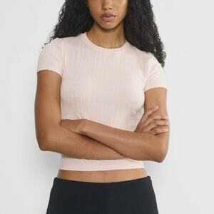 Aritzia Pointelle Seamless Willow T-shirt Baby Pink